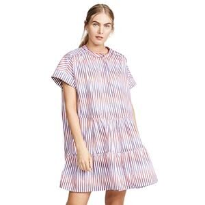 SALONI Ashley Mini Dress Optic Stripe Blue Pink Red Tiered Oversize Cotton Beach